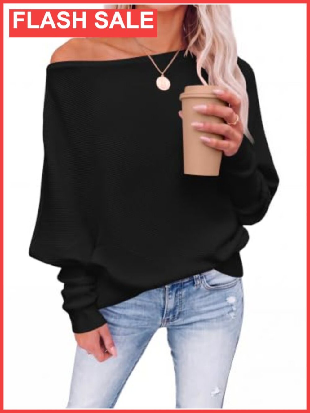 Off The Shoulder Oversized Sweater Long Sleeve Knit Pullover